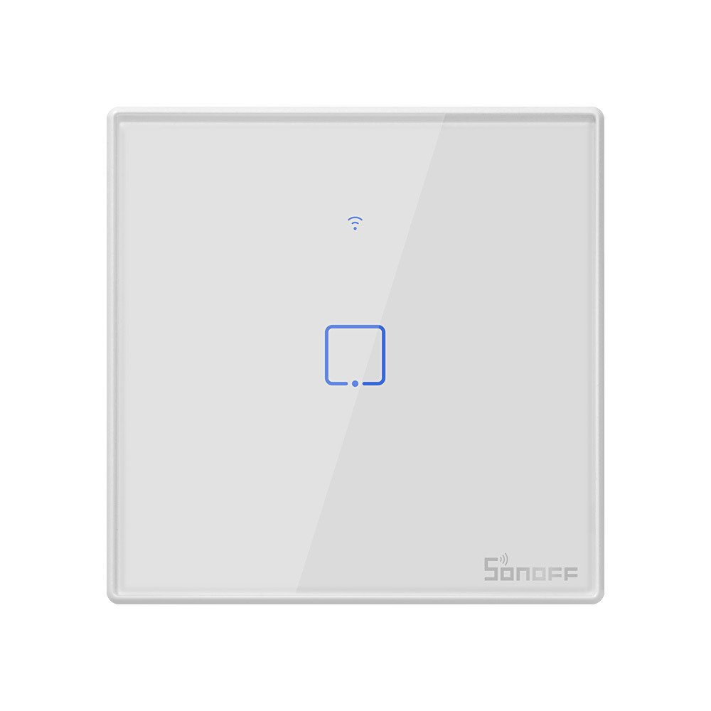 intrerupator inteligent simplu cu touch sonoff t2eu1c tx, wi-fi, compatibil amazon alexa si google assistant, sticla, alb